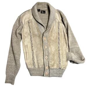 Alan Stuart Genuine Leather Suede and Acrylic Grandpa Cardigan S (2776)